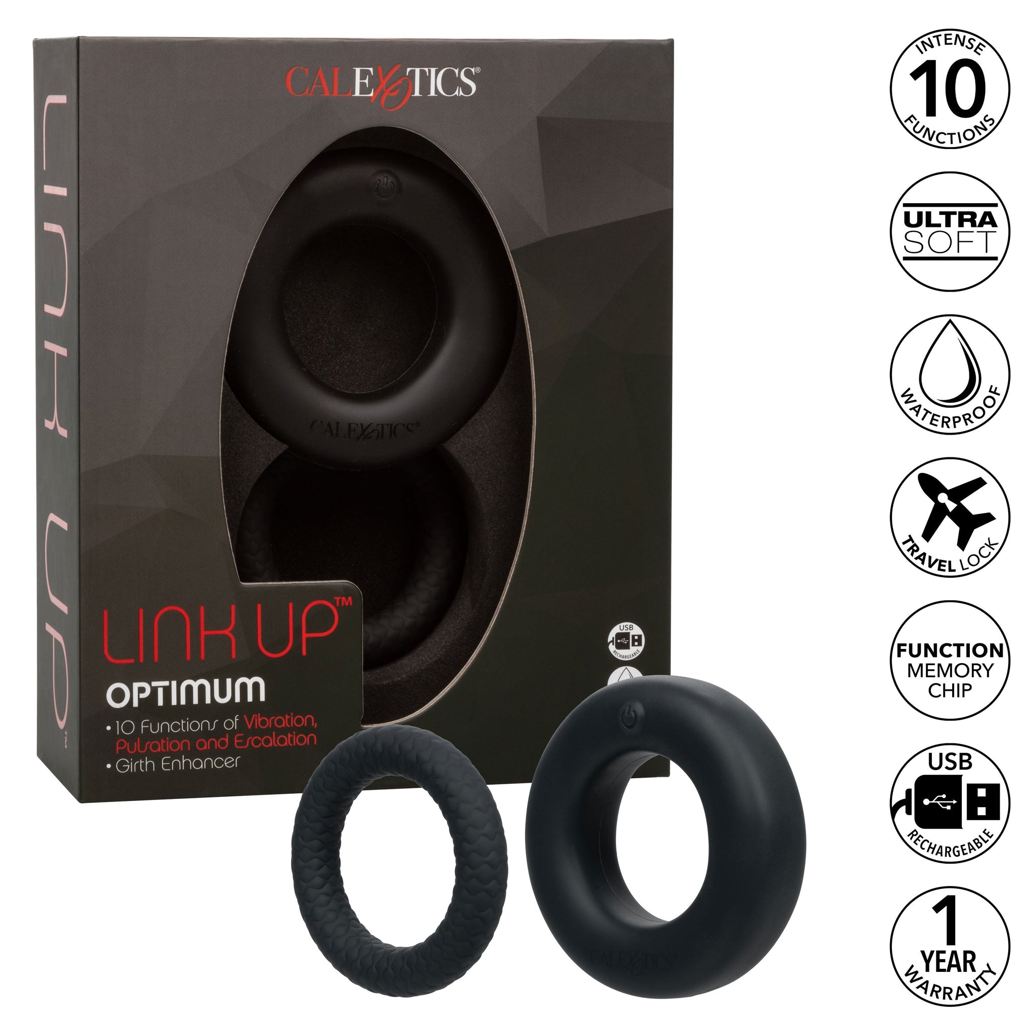 Link Up Optimum Black Dual-Density Silicone Vibrating Enhancer and Ultra-Soft Textured Support Ring > Cock Ring > Vibrating - Tophatter Daily Deals