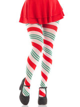 Lane Holiday Ribbon Striped Tights - Green/red - Os > Clothes > Hosiery > Pantyhose & Tights - Tophatter Daily Deals