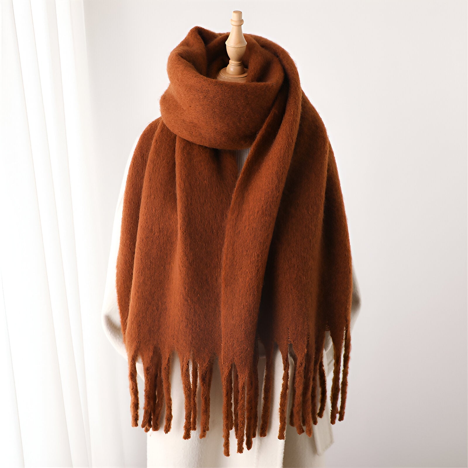 Soft Women’s Scarf - Oversized Fringed Cashmere For Winter Brown - Tophatter Daily Deals