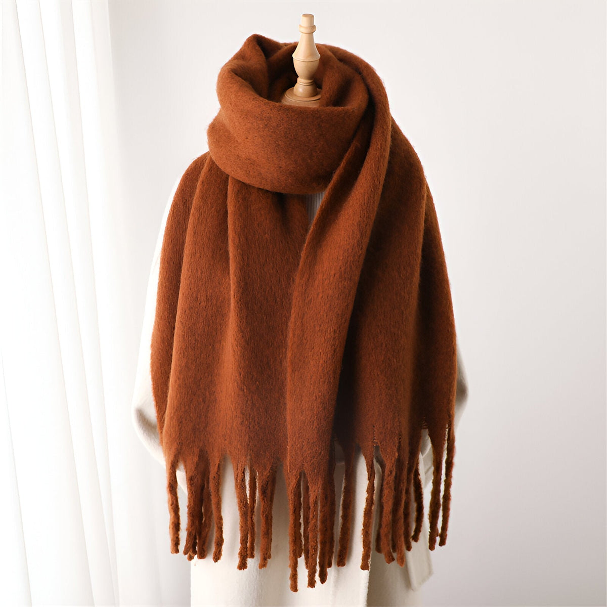 Soft Women’s Scarf - Oversized Fringed Cashmere For Winter Brown - Tophatter Daily Deals