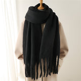 Soft Women’s Scarf - Oversized Fringed Cashmere For Winter Black - Tophatter Daily Deals
