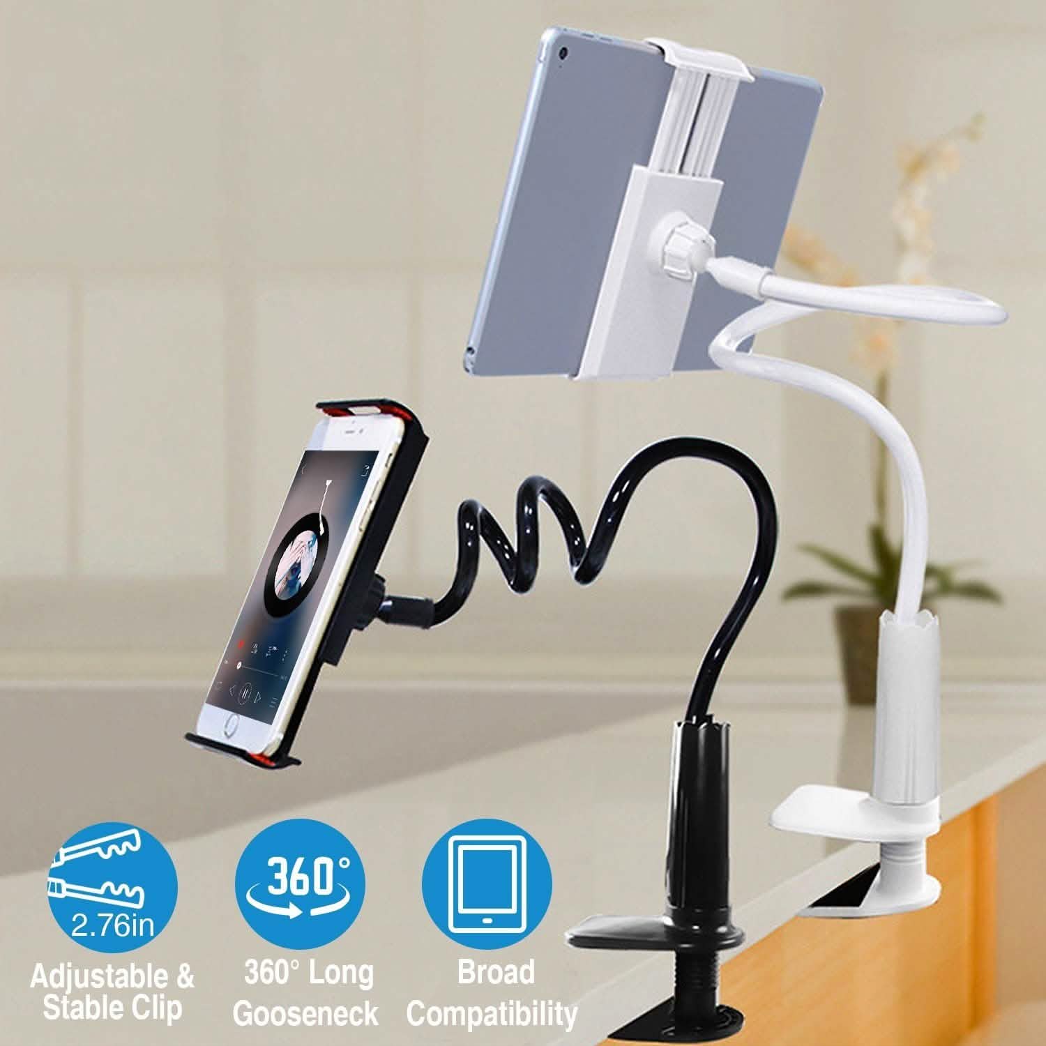 Tablet Gooseneck Stand Bracket with 360¬∞ Rotatable Clip Mobile Accessories - Tophatter Daily Deals