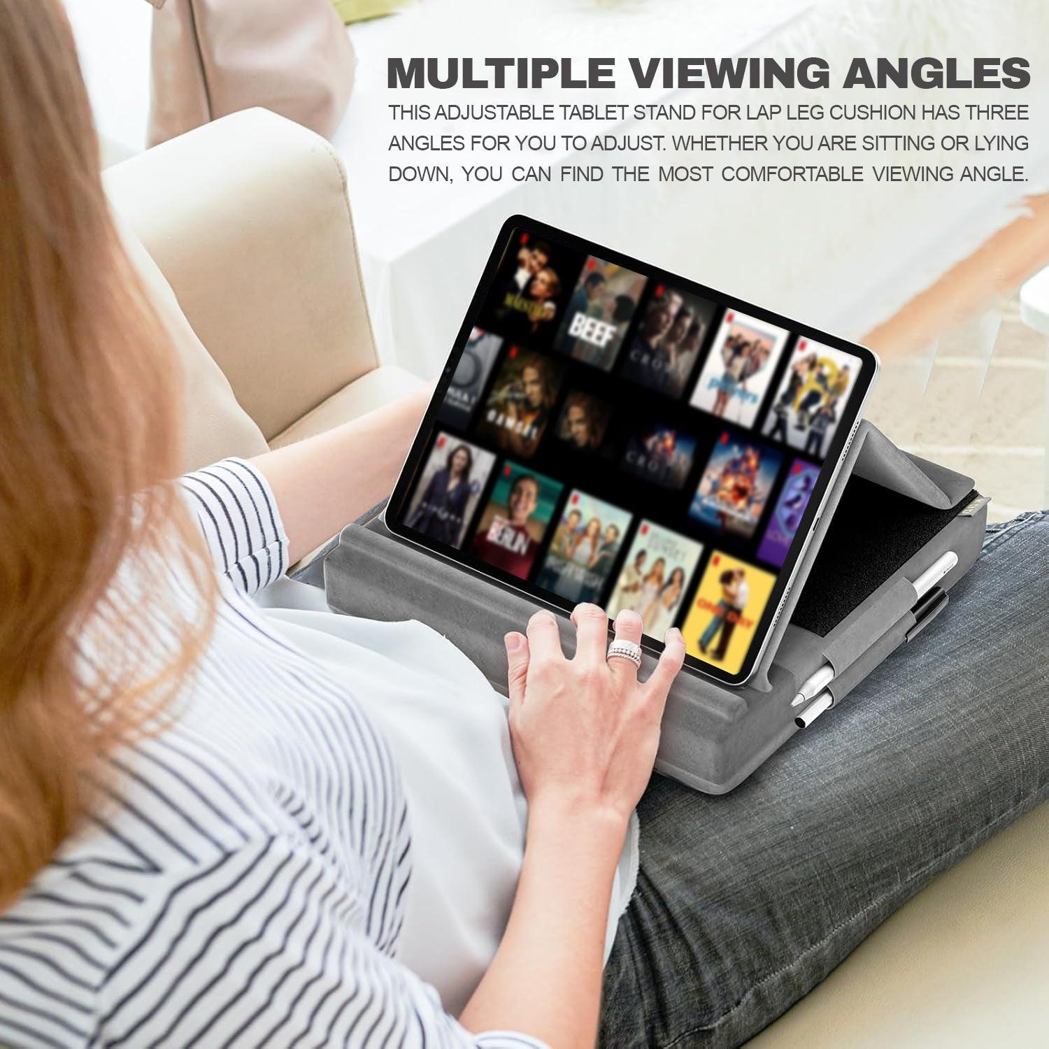 Tablet Pillow Stand - Foldable iPad Holder for Lap | Bed and Desk with Pocket & Stylus Mount Compatible with iPad Pro 12.9, 10.5, 9.7 Air Mini 6 5 4 3 Apparel & Accessories - Tophatter Daily Deals