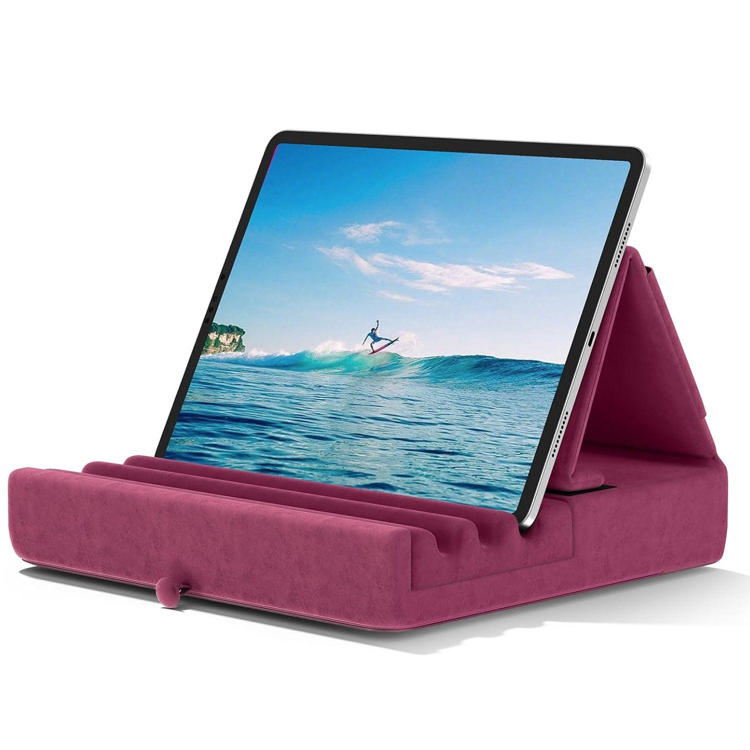 Tablet Pillow Stand - Foldable iPad Holder for Lap | Bed and Desk with Pocket & Stylus Mount Compatible with iPad Pro 12.9, 10.5, 9.7 Air Mini 6 5 4 3 Rose gold Apparel & Accessories - Tophatter Daily Deals