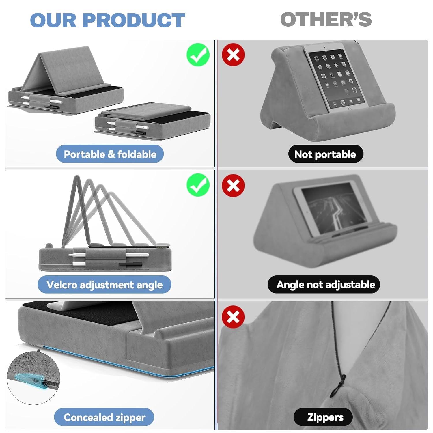 Tablet Pillow Stand - Foldable iPad Holder for Lap | Bed and Desk with Pocket & Stylus Mount Compatible with iPad Pro 12.9, 10.5, 9.7 Air Mini 6 5 4 3 Apparel & Accessories - Tophatter Daily Deals