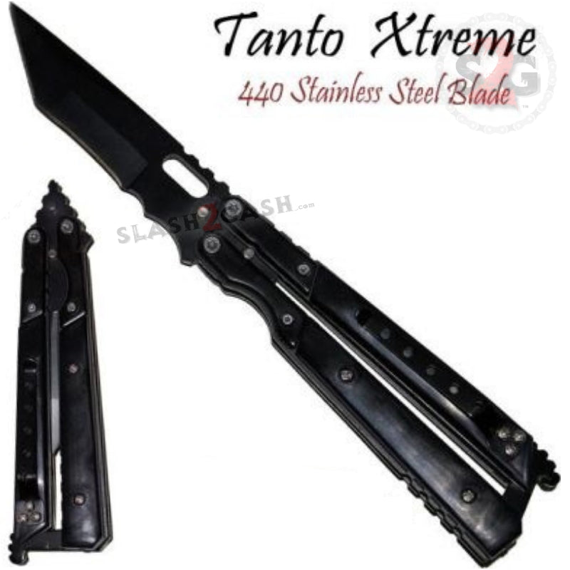 Tanto Xtreme Black Tactical Butterfly Knife w/ Clip Knife-Balisong - Tophatter Daily Deals