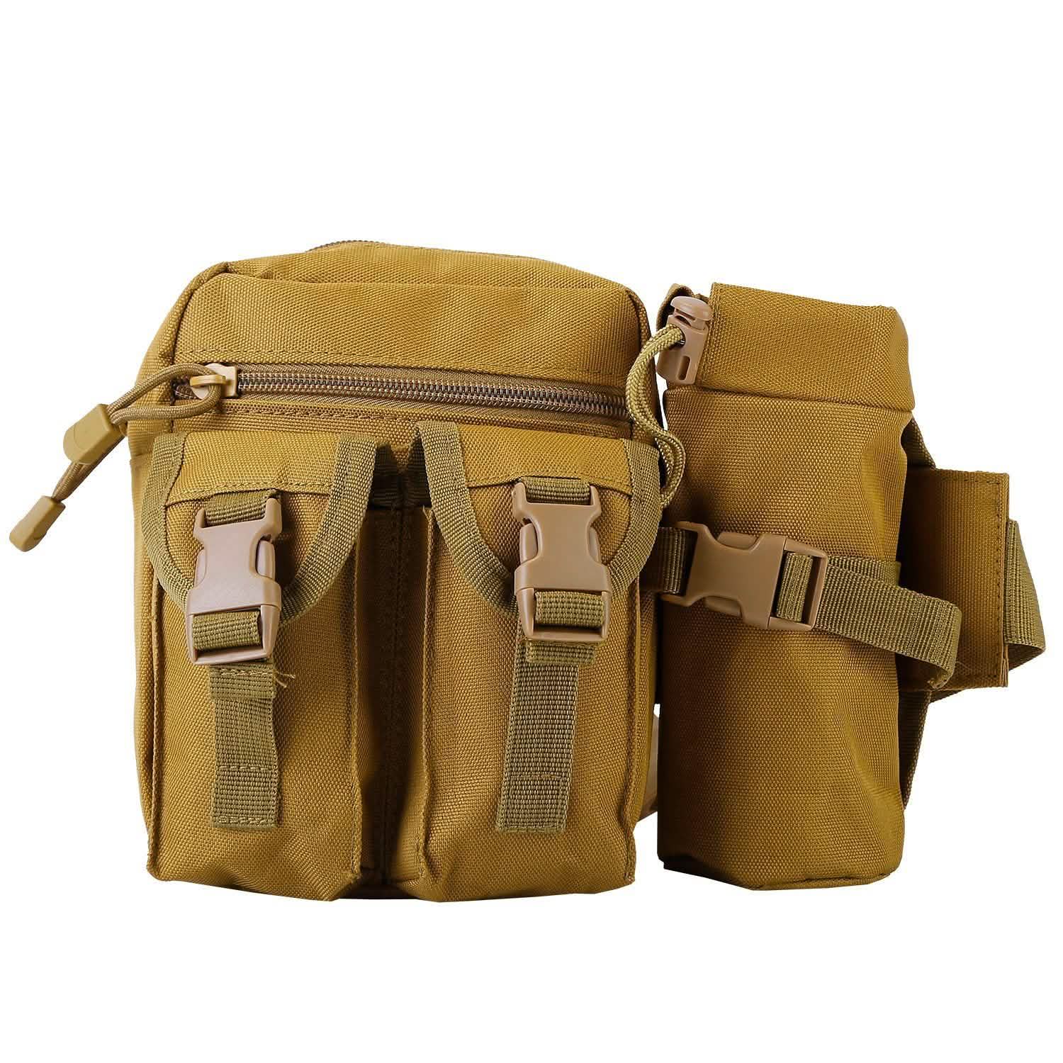 Tactical Waist Bag Utility Pouch Belt Bag with Water Bottle Pouch Brown Tactical & Self Defense - Tophatter Daily Deals