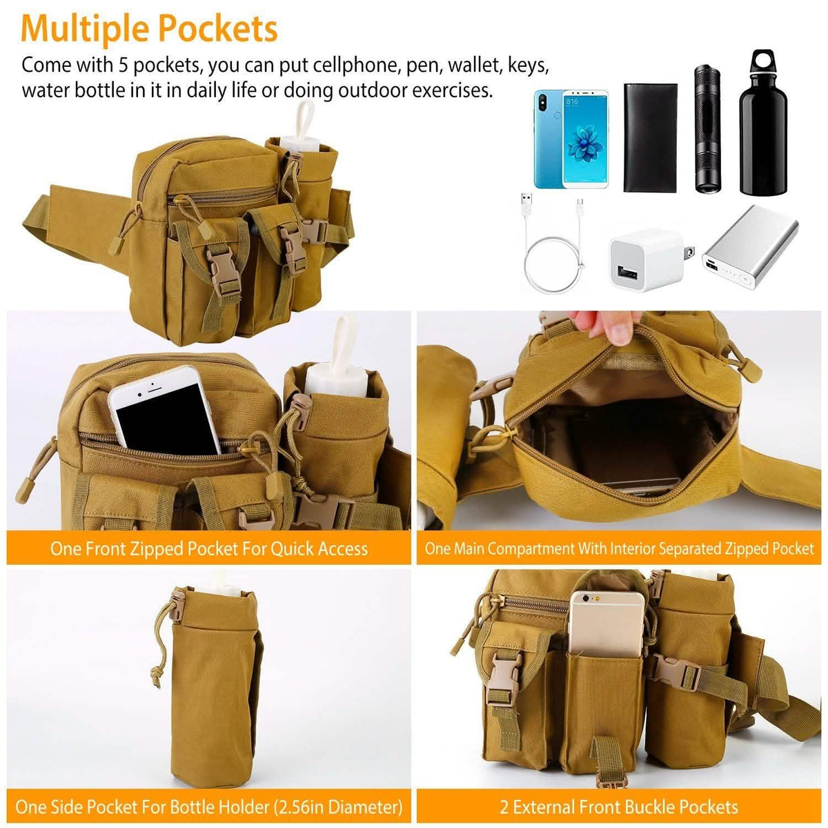 Tactical Waist Bag Utility Pouch Belt Bag with Water Bottle Pouch Tactical & Self Defense - Tophatter Daily Deals