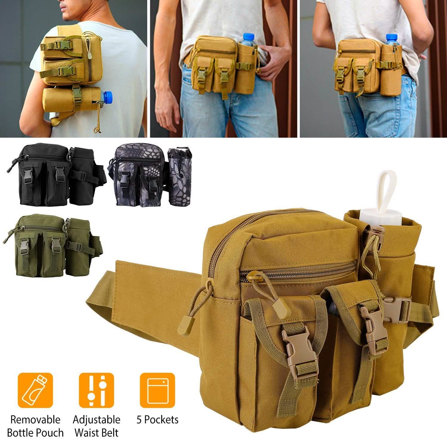 Tactical Waist Bag Utility Pouch Belt Bag with Water Bottle Pouch Tactical & Self Defense - Tophatter Daily Deals