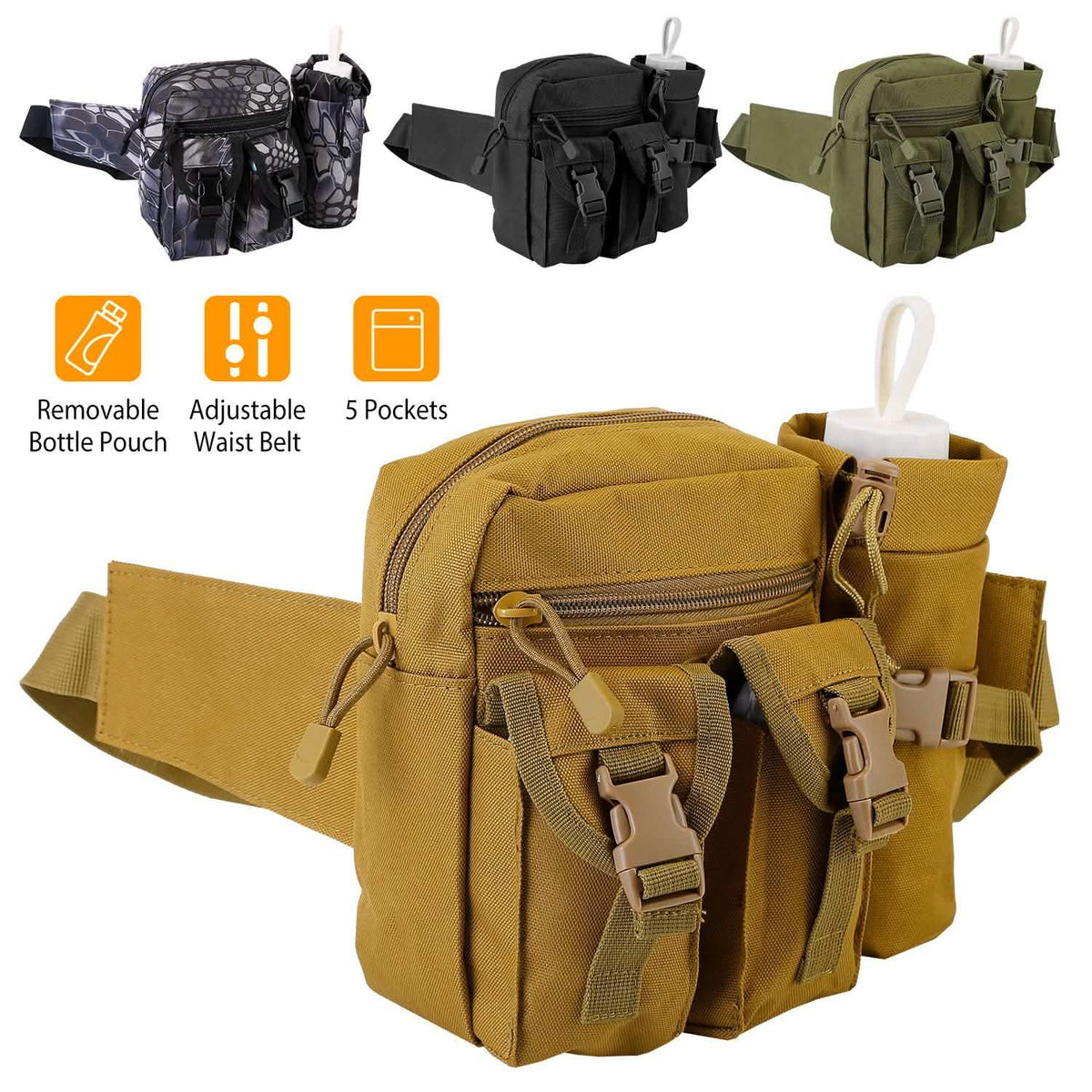 Tactical Waist Bag Utility Pouch Belt Bag with Water Bottle Pouch Tactical & Self Defense - Tophatter Daily Deals