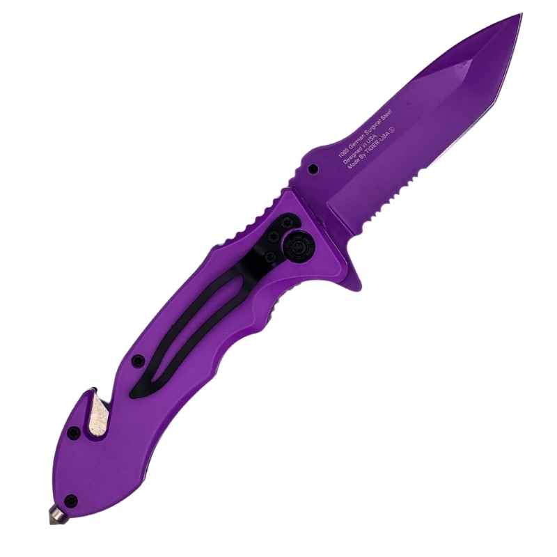 Auto Safety Survival Self-Defense Purple Tanto Blade Knives & Knuckles - Tophatter Daily Deals
