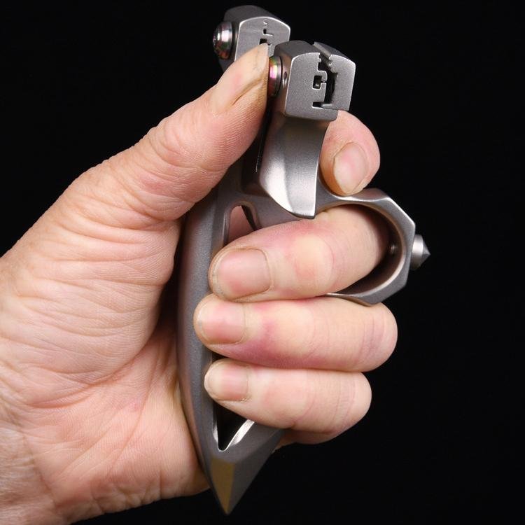 Spiked Brass Knuckles Ring Slingshot 404C Stainless Steel 3 In 1 EDC Gadgets - Tophatter Daily Deals