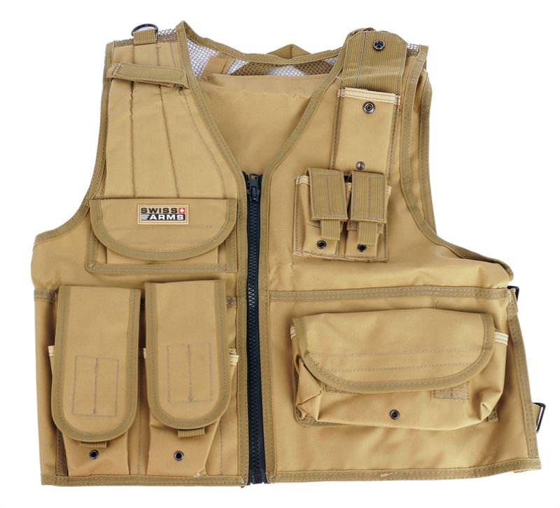 Swiss Arms Tan Tactical Airsoft Lightweight Vest Mesh With Pouches - Tophatter's Guns'N'Weapons Store Collectible Weapons - Tophatter Daily Deals