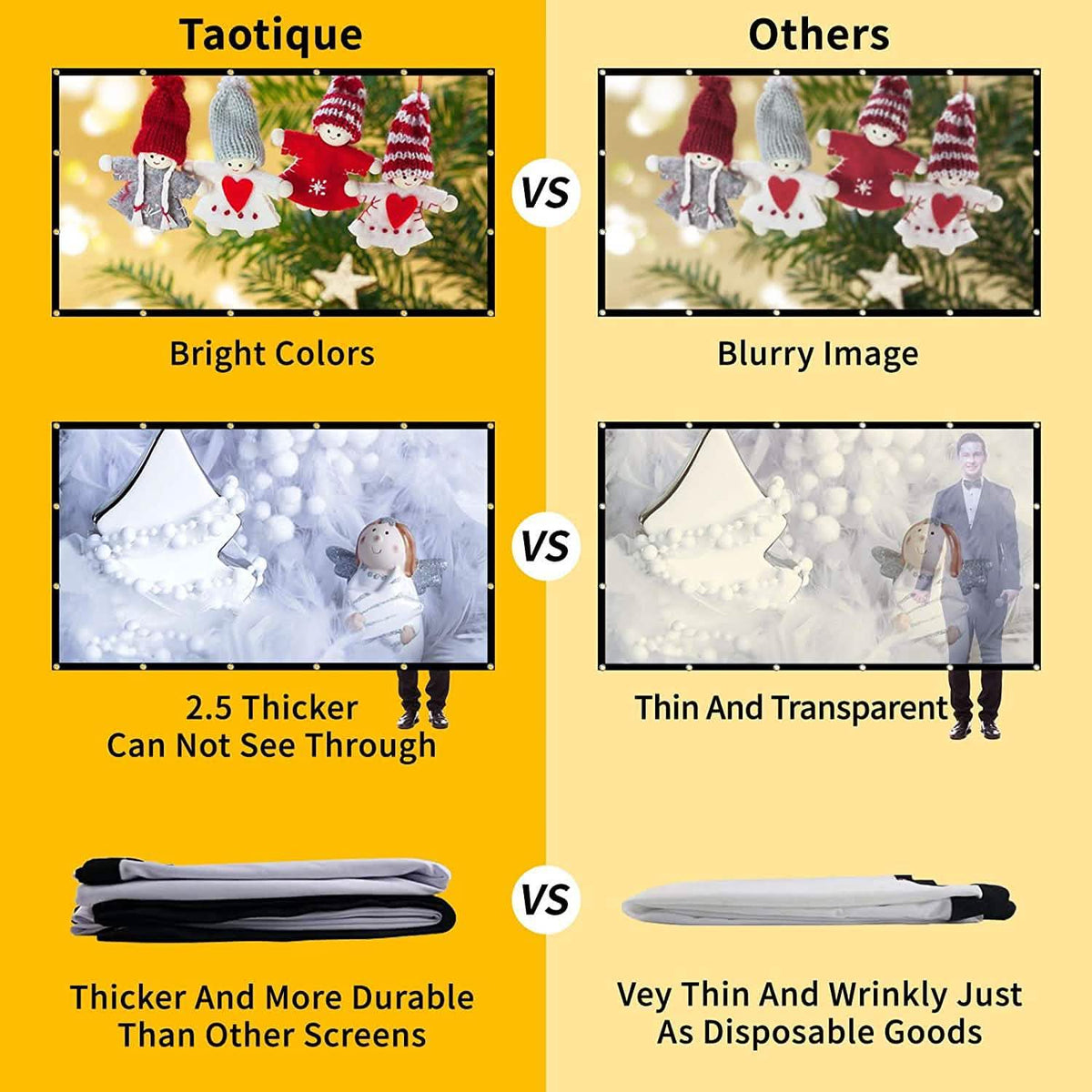 Taotique 4K Movie Projector Screen 16:9 HD Foldable and Portable TV & Video - Tophatter Daily Deals