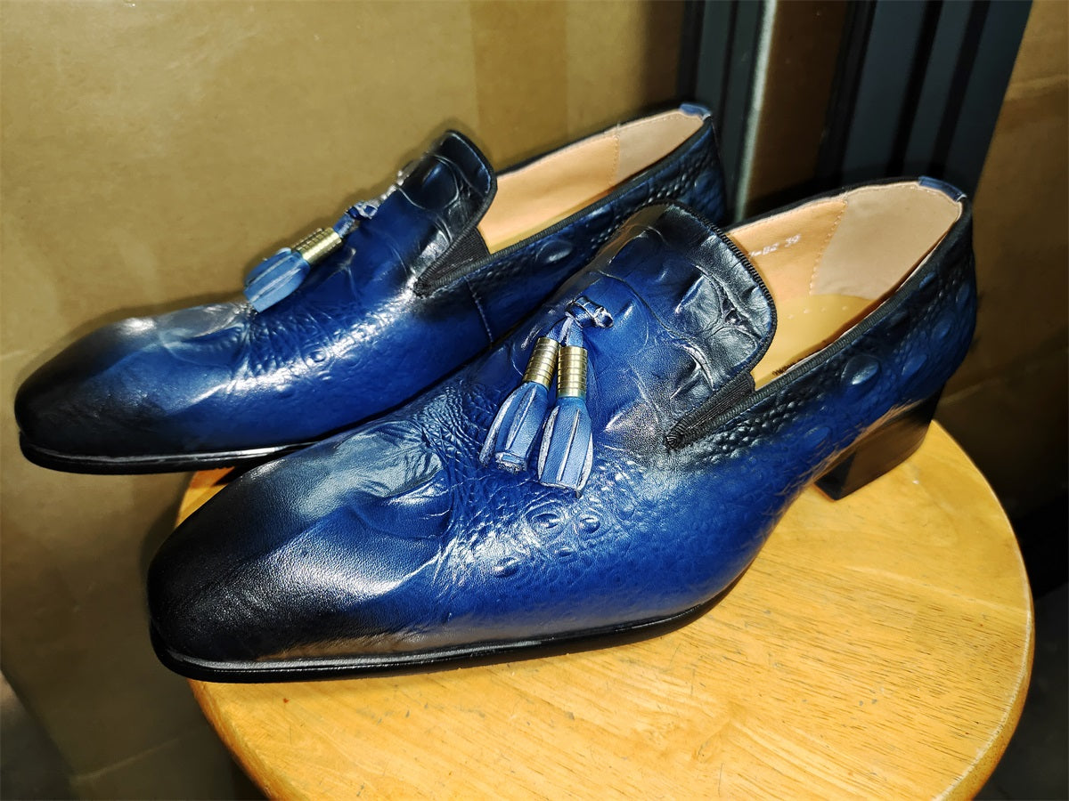 Tassel Loafers Black Formal Slip-On Men Dress Shoes Blue Leather Shoes - Tophatter Daily Deals