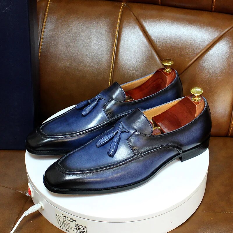 Tassel Loafers Vintage Genuine Leather Men Dress Shoes Men Shoes - Tophatter Daily Deals