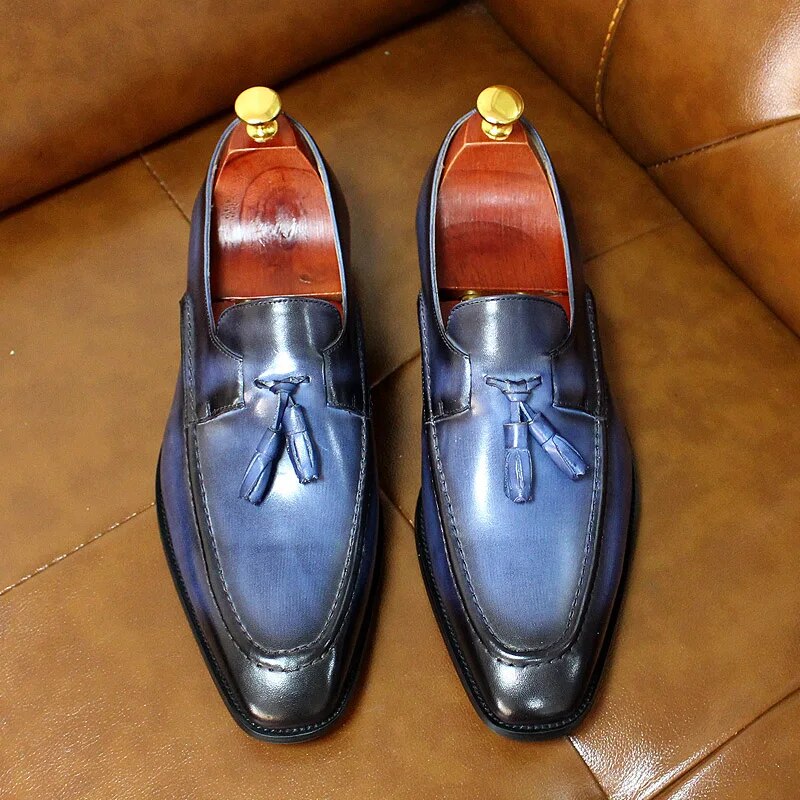 Tassel Loafers Vintage Genuine Leather Men Dress Shoes Men Shoes - Tophatter Daily Deals