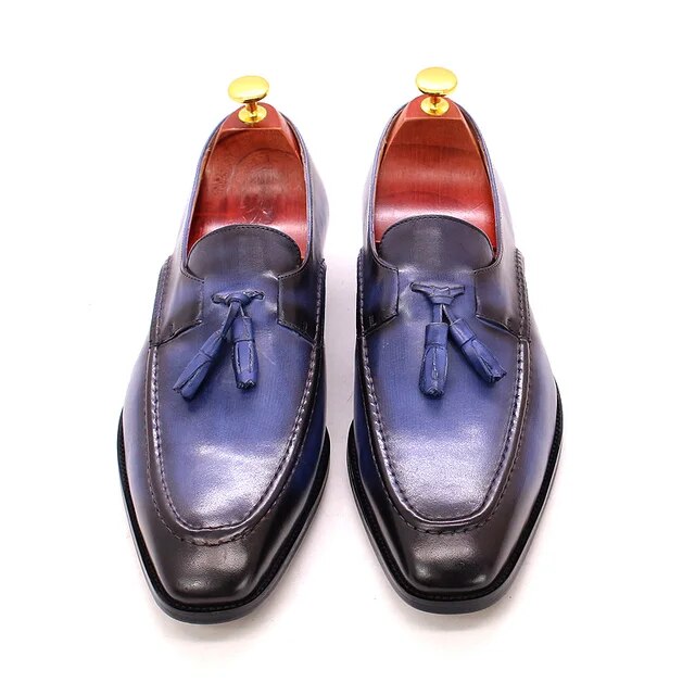 Tassel Loafers Vintage Genuine Leather Men Dress Shoes Blue Men Shoes - Tophatter Daily Deals