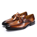 Tassel Loafers Vintage Genuine Leather Men Dress Shoes Brown Men Shoes - Tophatter Daily Deals