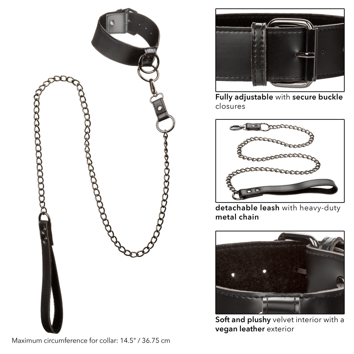 Euphoria Collection Collar With Chain Leash Black Velvet and Vegan Leather > Bondage Gear > Collars & Leashes - Tophatter Daily Deals
