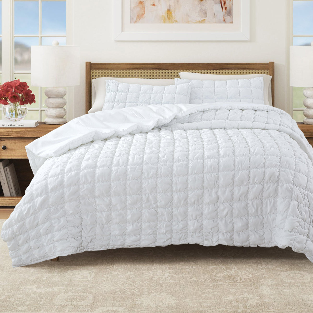 Puff Marshmallow Texture Quilt Set - Marshmallow Collection White Bedding - Tophatter Daily Deals