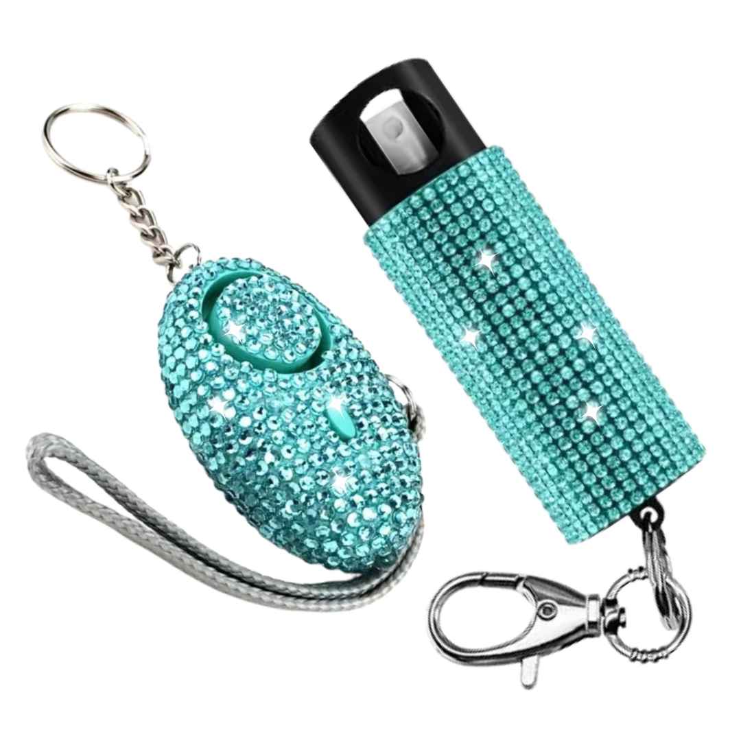 Bling Boss Rhinestone Pepper Spray and Panic Alarm Self-Defense Keychain Set Teal Package Deals - Tophatter Daily Deals