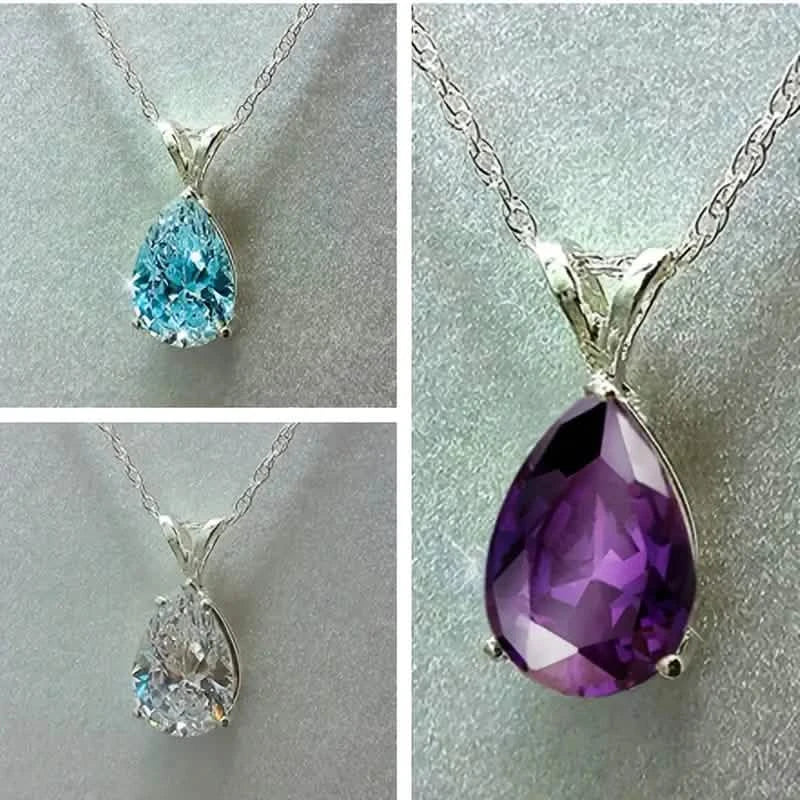 Teardrop Shaped Zirconia Pendant Copper Necklace Necklaces - Tophatter Daily Deals