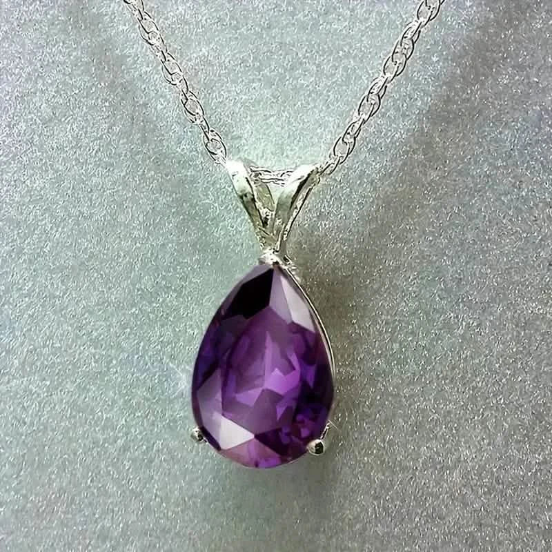 Teardrop Shaped Zirconia Pendant Copper Necklace Purple Necklaces - Tophatter Daily Deals