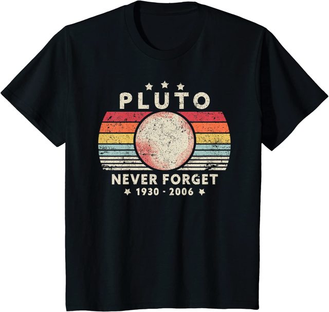 Tops Tees Male Never Forget Pluto Retro Style Black Tee - Tophatter Daily Deals