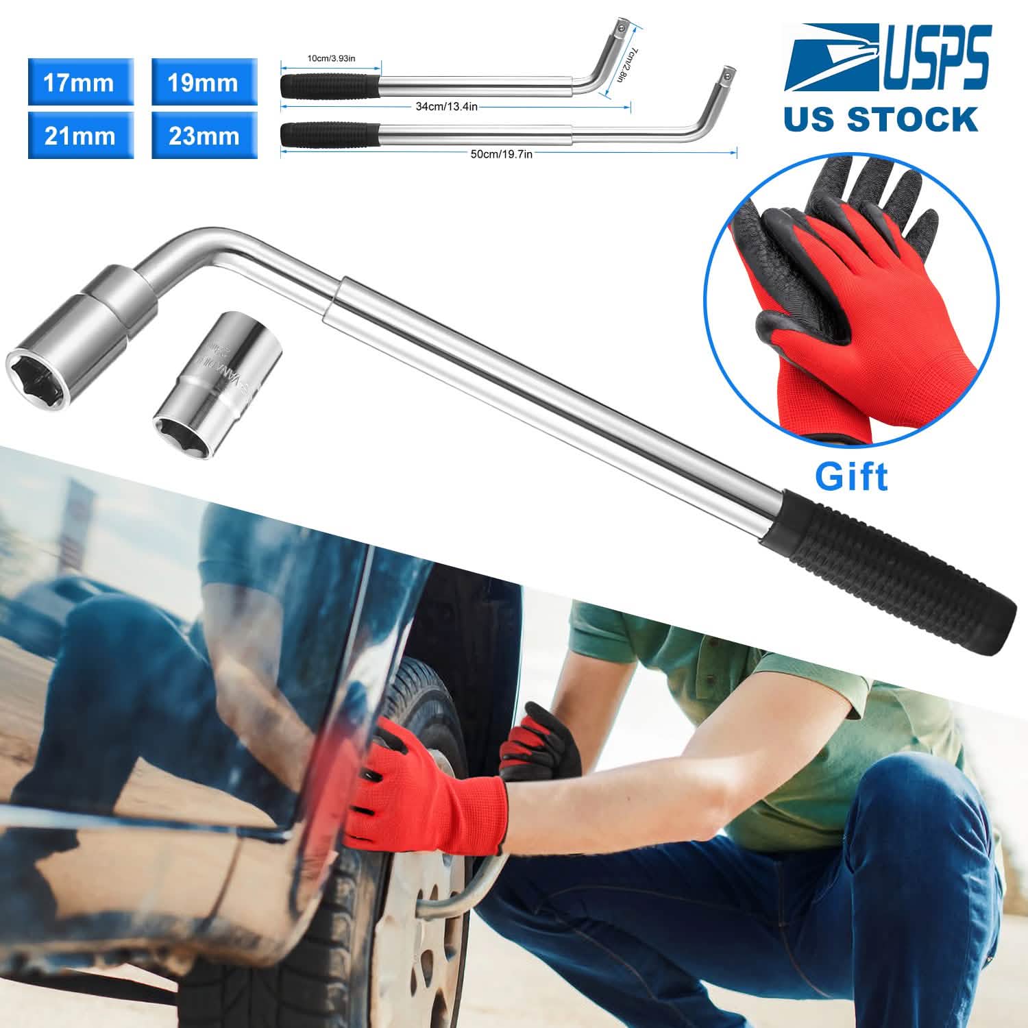 Telescoping Lug Wrench Extendable Tire Wheel Nut with CR-V Sockets Automotive - Tophatter Daily Deals
