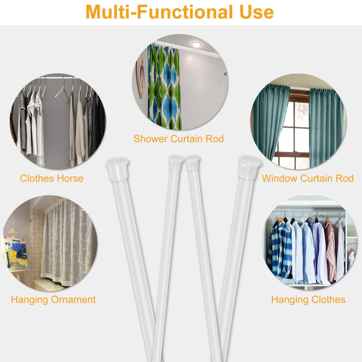 Tension Curtain Rod Spring Load Adjustable Curtain Pole Furniture & Decor - Tophatter Daily Deals