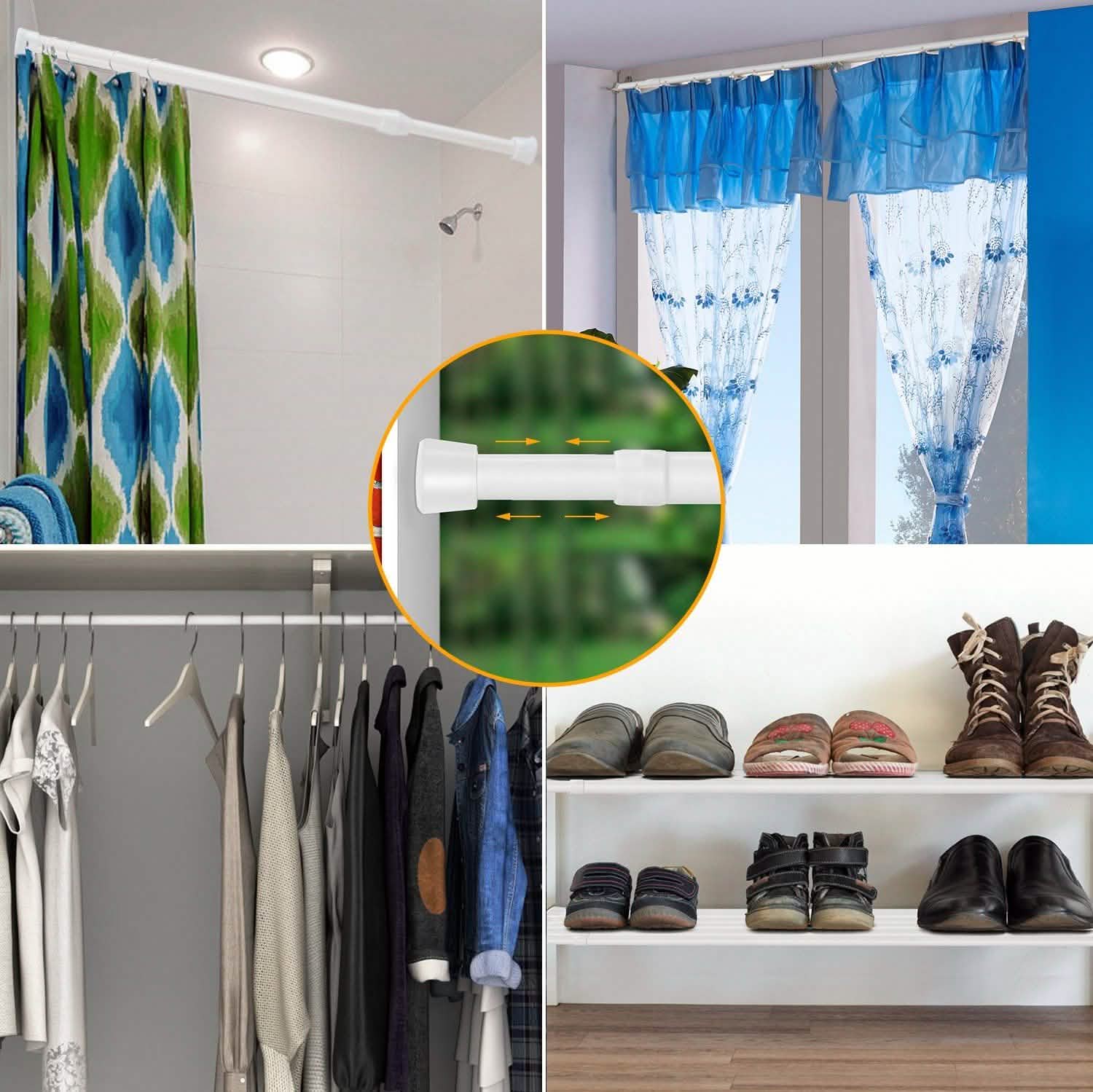 Tension Curtain Rod Spring Load Adjustable Curtain Pole Furniture & Decor - Tophatter Daily Deals