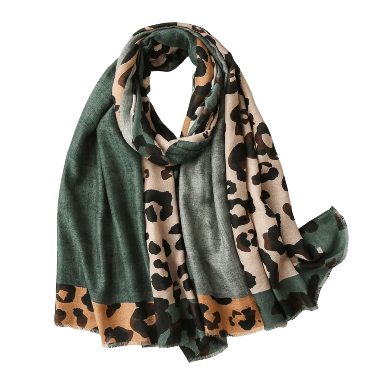 Bold Leopard Print Scarf in Earthy Green and Tan Multi Scarves - Tophatter Daily Deals