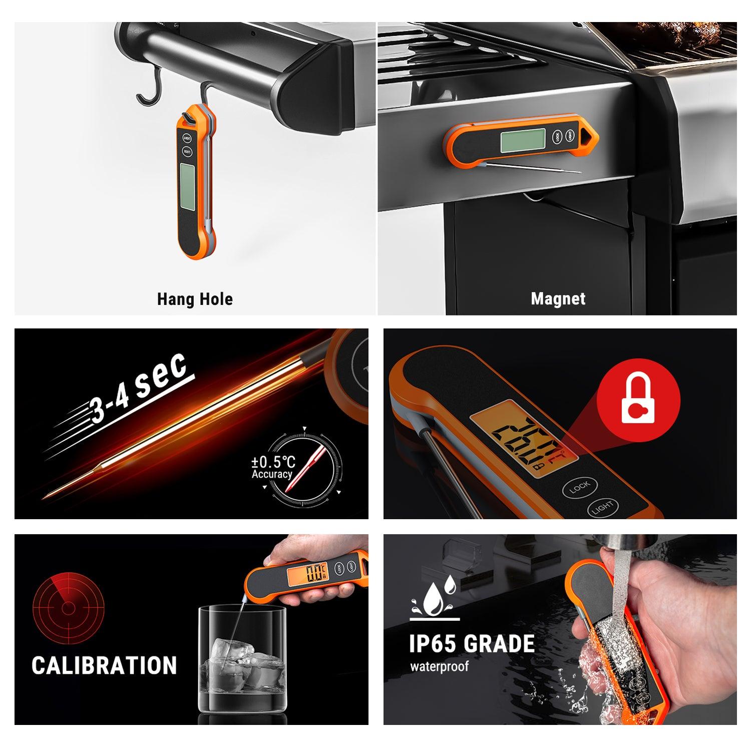 Food Cooking Thermometer - Digital Meat Thermometer for Cooking with Ambidextrous Backlit, Waterproof Meat Thermometer Probe for Kitchen Food Temperature BBQ Grill Smoker Oil Fry Candy Instant Read Thermometer Tools - Tophatter Daily Deals