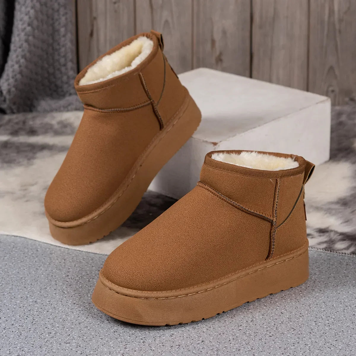 Thick Plush Platform Snow Boots Women Winter Keep Warm Brown Boots - Tophatter Daily Deals