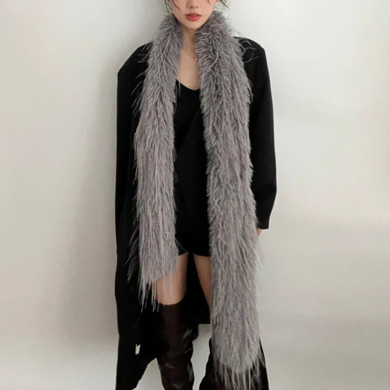 Fluffy Thick Scarf Women Plush Long Strip Scarf Gray Shawl Scarf - Tophatter Daily Deals