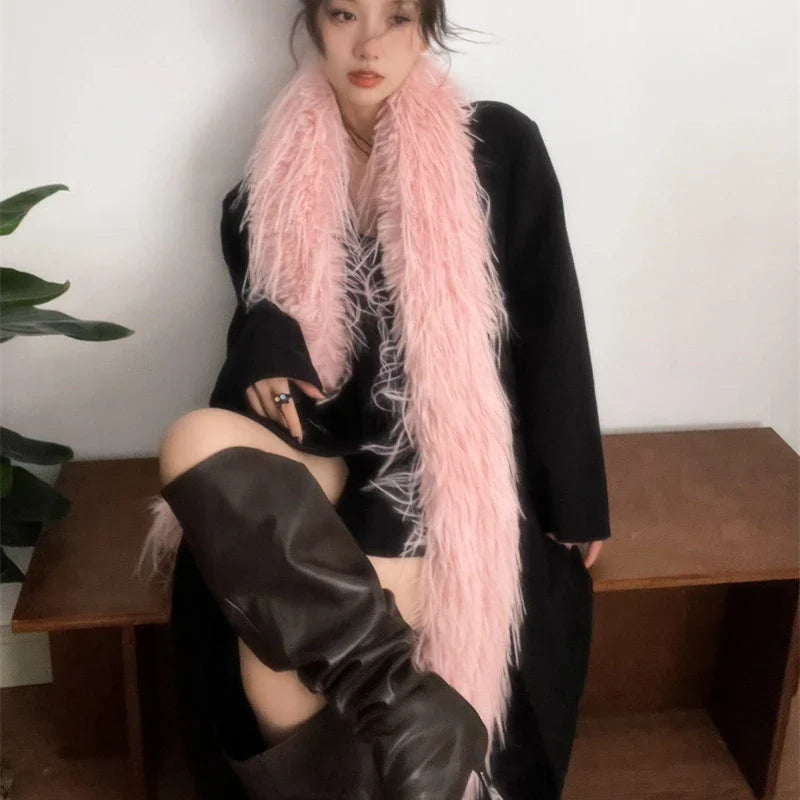Fluffy Thick Scarf Women Plush Long Strip Scarf Pink Shawl Scarf - Tophatter Daily Deals