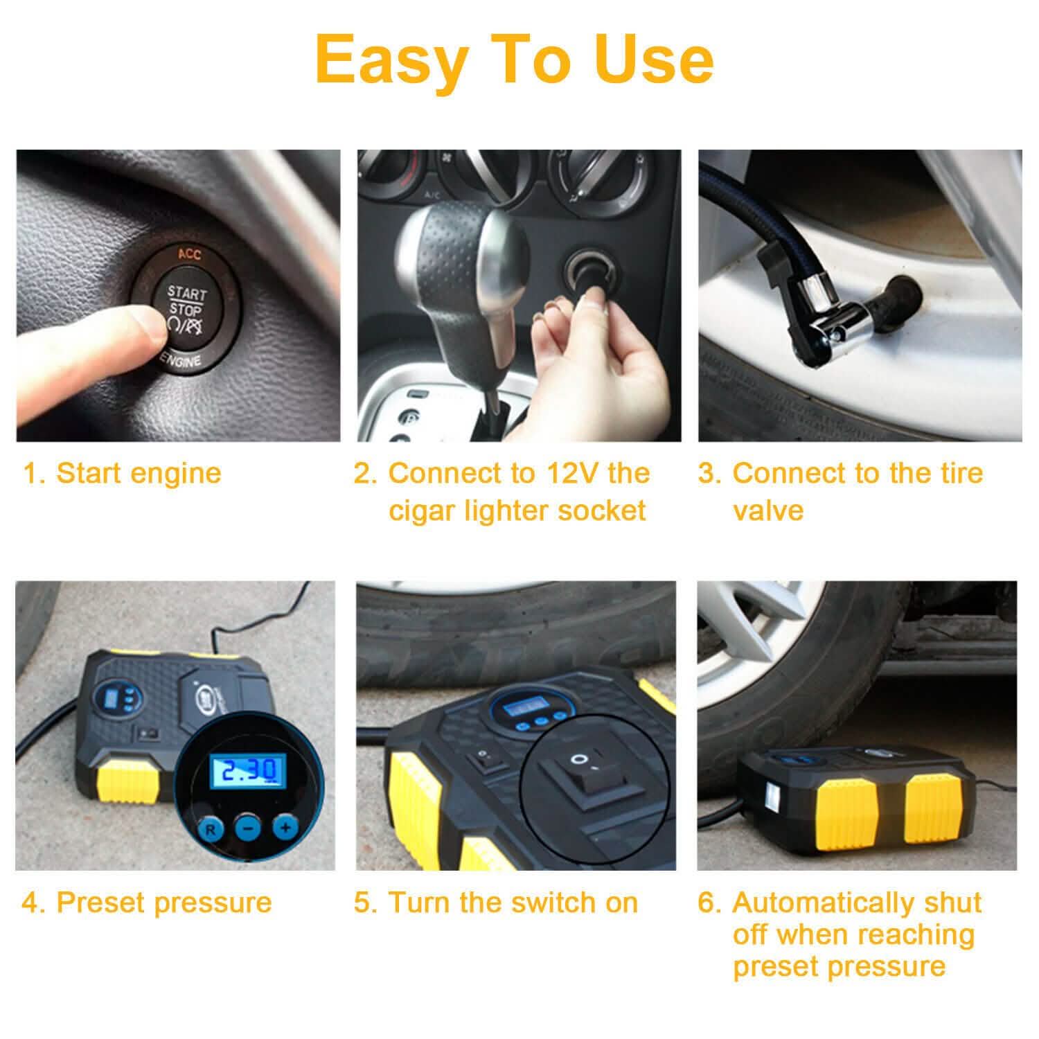 Tire Inflator 12V DC 120W 150PSI with LCD Electric Air Compressor Automotive - Tophatter Daily Deals