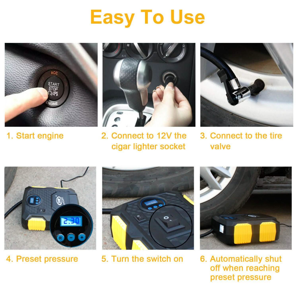 Tire Inflator 12V DC 120W 150PSI with LCD Electric Air Compressor Automotive - Tophatter Daily Deals