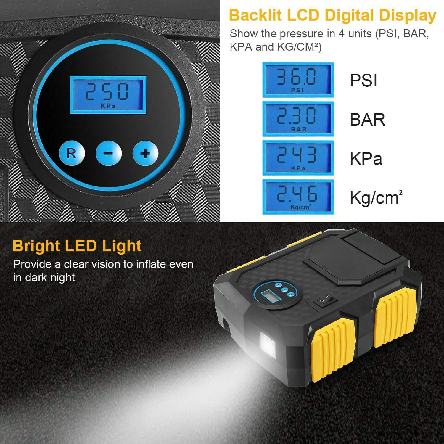 Tire Inflator 12V DC 120W 150PSI with LCD Electric Air Compressor Automotive - Tophatter Daily Deals