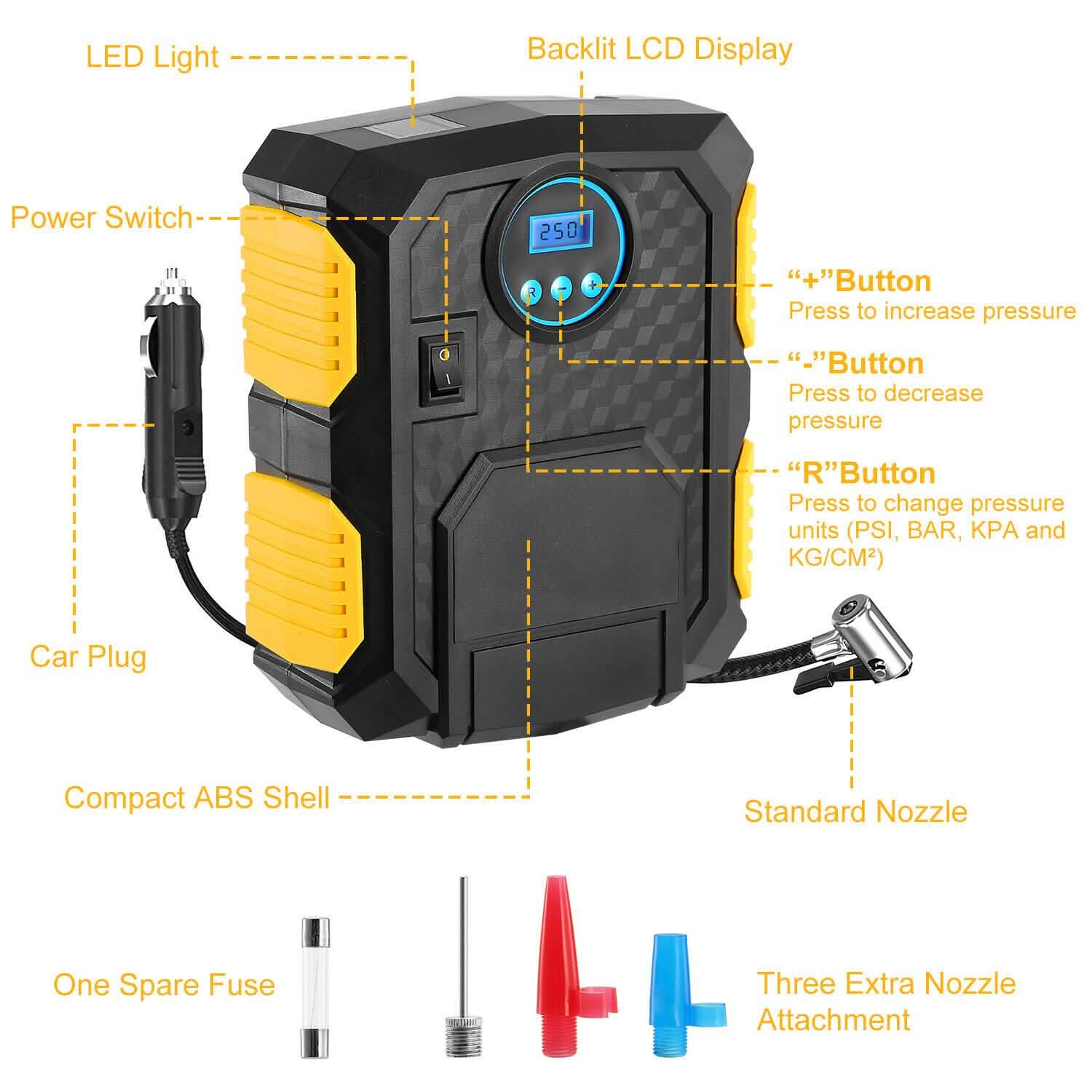 Tire Inflator 12V DC 120W 150PSI with LCD Electric Air Compressor Automotive - Tophatter Daily Deals