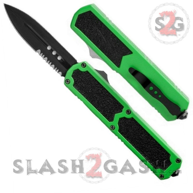 Titan OTF Dual Action GREEN Tactical Automatic Knife Plain Edge Dagger Serrated Edge Knife-OTF - Tophatter Daily Deals