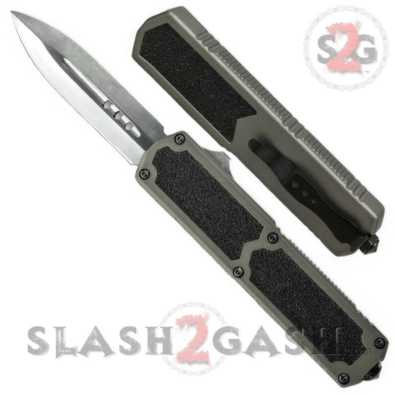 Titan OTF Automatic Knife Grey Dual Action - Dagger Serrated Silver Blade - Serrated Edge Knife-OTF - Tophatter Daily Deals