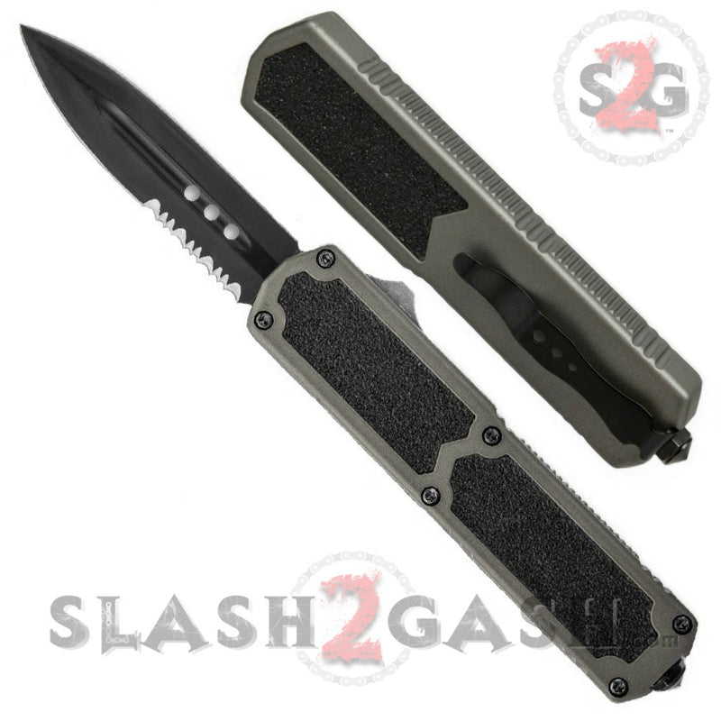 Titan OTF Automatic Knife Dual Action Grey Tactical Dagger Serrated Serrated Edge Knife-OTF - Tophatter Daily Deals