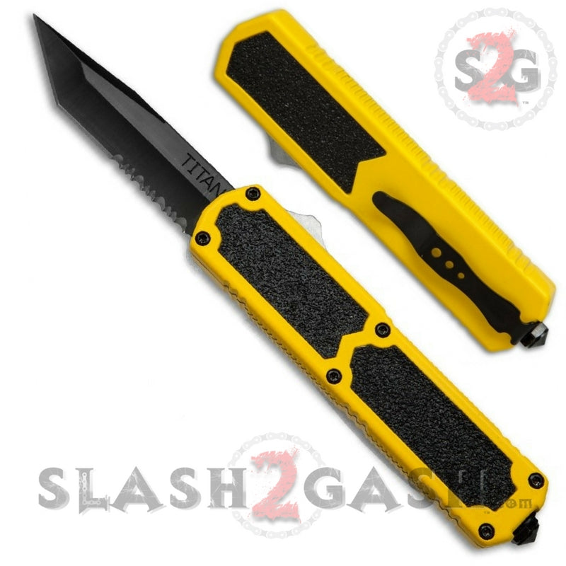 Titan OTF Dual Action Yellow Automatic Knife UPGRADED - Tanto Ser Knife-OTF - Tophatter Daily Deals