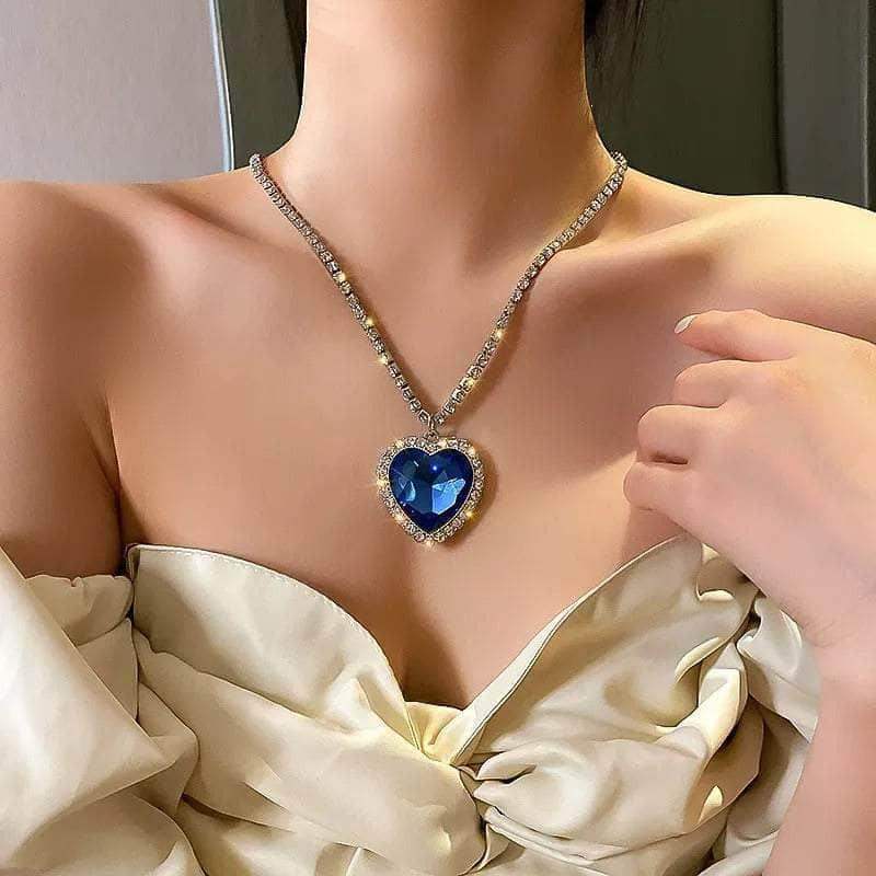 Titanic Heart of The Ocean Sapphire Crystal Necklace Silver Plated (Replica) - Tophatter's Smashing Daily Deals | Shop Like a Billionaire