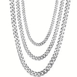 Titanium Stainless Steel Trendy Necklace Cuban Chain with Lobster Clasp 7mm Men's Jewelry - Tophatter Daily Deals