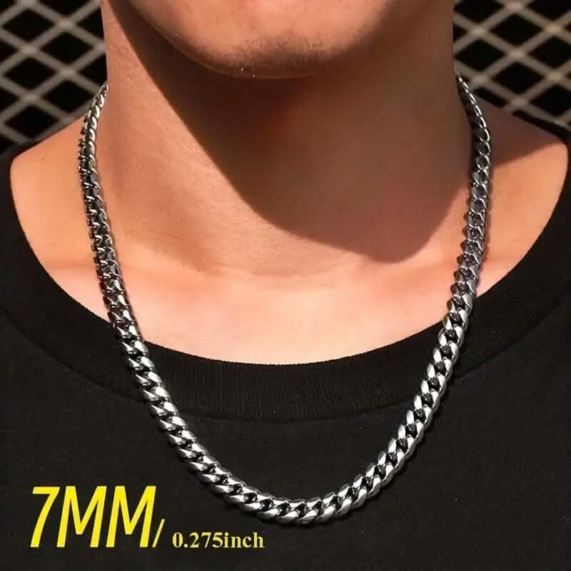 Titanium Stainless Steel Trendy Necklace Cuban Chain with Lobster Clasp Men's Jewelry - Tophatter Daily Deals