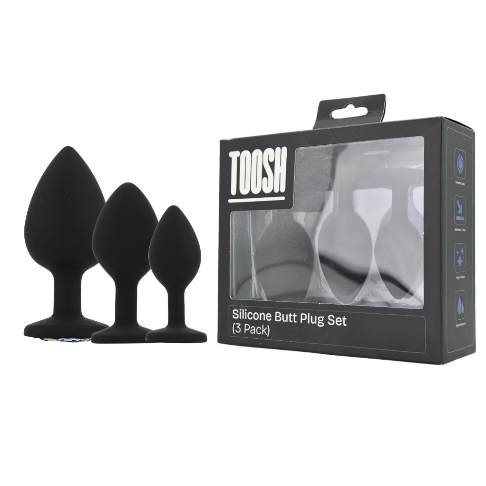 Toosh Silicone Butt Plug Set of 3 Small to Large – Jewelled Base Butt Plug > Anal Range > Butt Plug Kits - Tophatter Daily Deals
