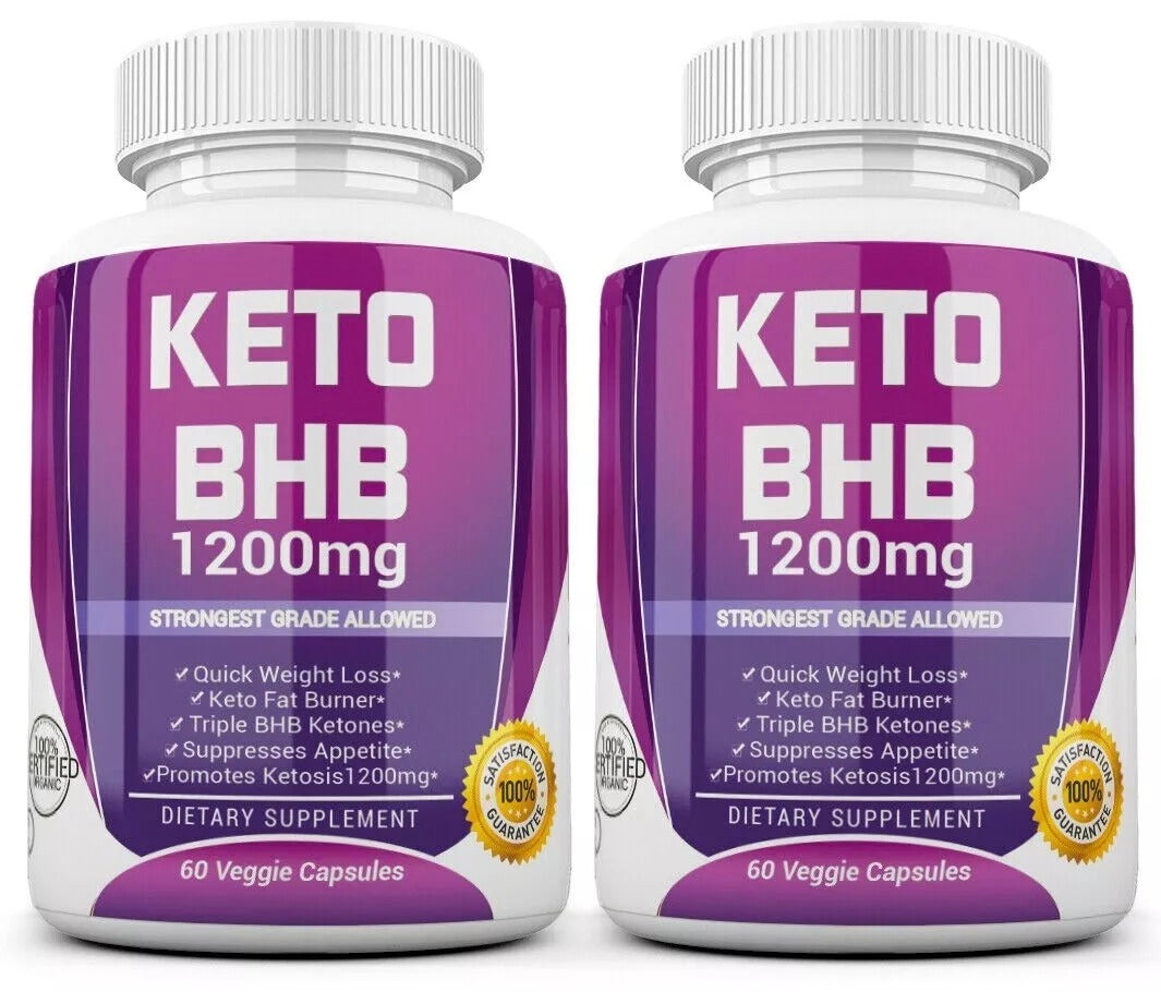Keto BHB 1200mg Weight Loss Pills - Advanced Ketosis Support Supplement 2x Bottles (120 Capsules) Vitamins & Supplements - Tophatter Daily Deals
